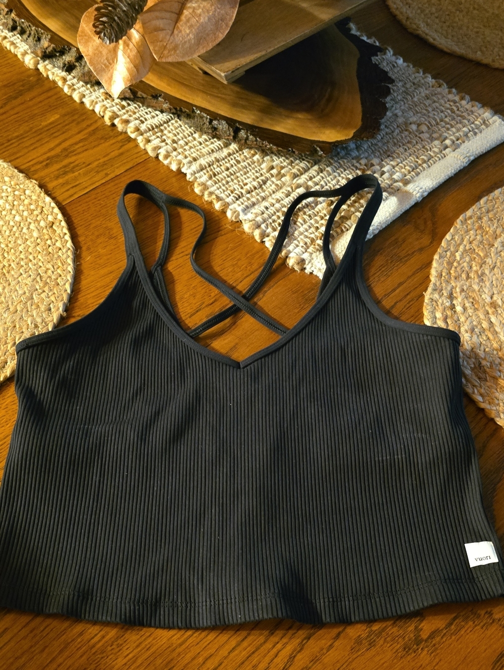 Vuori Black Ribbed Crossback Tank